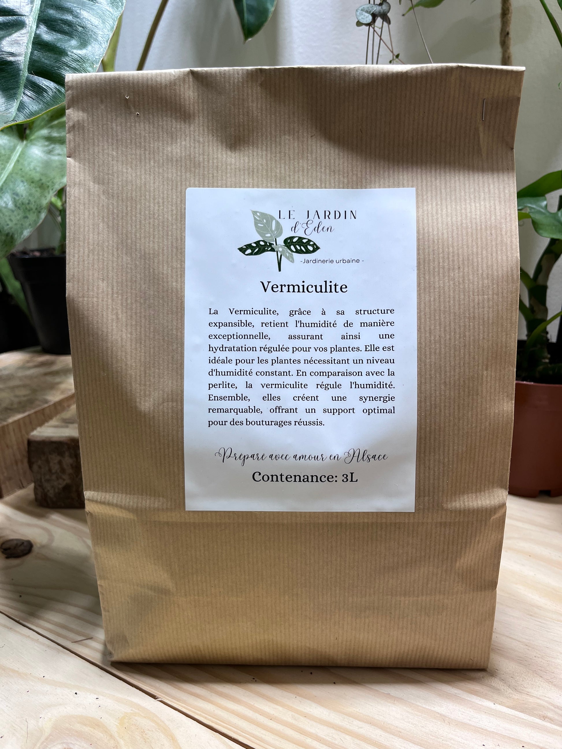 Sachet de 3litres de vermiculite dans papier kraft écologique